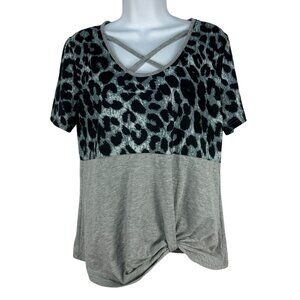 Leopard Print & Gray Knot Front Top Womens Size Medium Shein Polyester/Spandex
